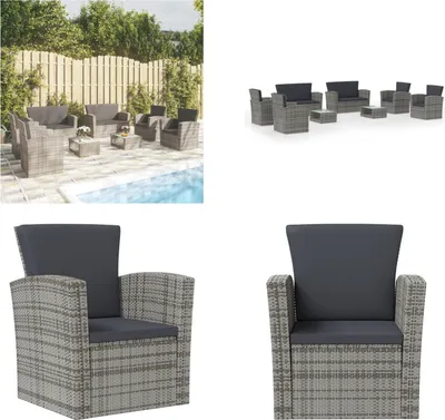 Produktbild von vidaXL 8 tlg. Garten Lounge Set mit Kissen Poly Rattan Grau - Garten-Lounge-Set - Garten-Lounge-Sets - Terrassenmöbel - Gartenmöbel