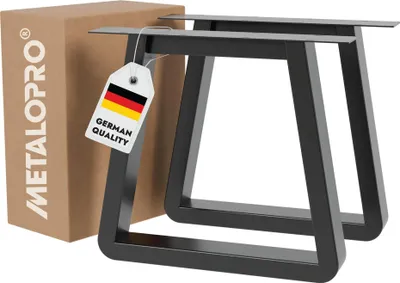 Image de MetaloPro Pieds de Table Nemesis Round Lite Extreme - 2x Pieds en Métal Noir Robuste avec Forme Trapézoïdale Arrondie Pour les Tables de Travail et de Repas Modernes de Style Minimaliste