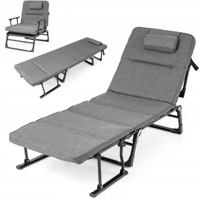 Obrázek produktu pro Zahradní lehátko s opěrkou hlavy a nastavitelným opěradlem NP12627GR, 185 x 60,5 x 38 cm, šedé