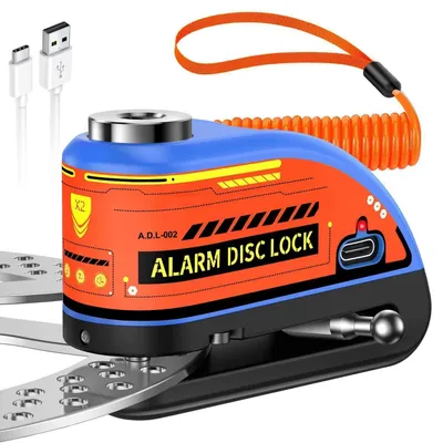 Obrázek produktu pro Zámek na kolo s brzdovým kotoučem, s alarmem 120 dB, nabíjecí, vodotěsný, modrý