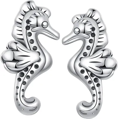 Image de Boucles d'oreilles en argent pour filles, hippocampes, argent 925, Trusky