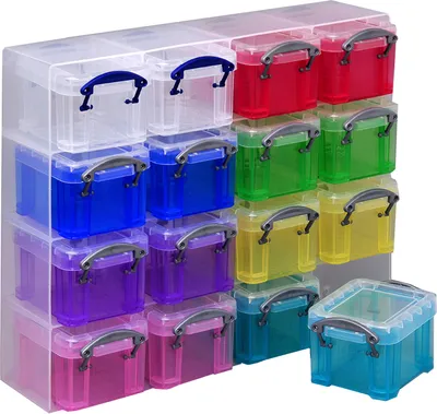 Produktbild von Really Useful Box 16er Aufbewahrungsbox je 0,14 Liter transparent farbig