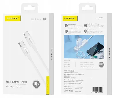 Obrázek produktu pro Szybki Kabel Foneng 2X Usb Typ-C Przewód Mocny Szybkie Ładowanie 2M 60W