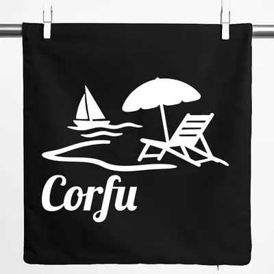 Produktbild von Huuraa Kissenbezug Corfu Griechenland 40x40cm Black Baumwolle Dekokissenbezug Geschenkidee