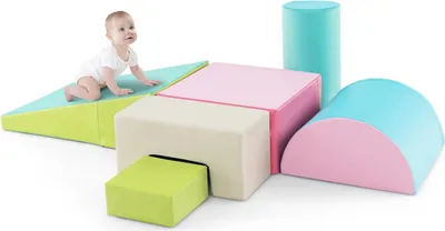 Image de Blocs en mousse - Lot de 6 pièces - Très grands - Mousse latex souple - Pour jouer et grimper - Colorés