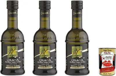 Produktbild von Colavita Olio Extra Vergine Di Oliva Selezione Italiana 3x 250ml, Natives Olivenöl extra 100% italienisch + Italian Gourmet polpa 400g