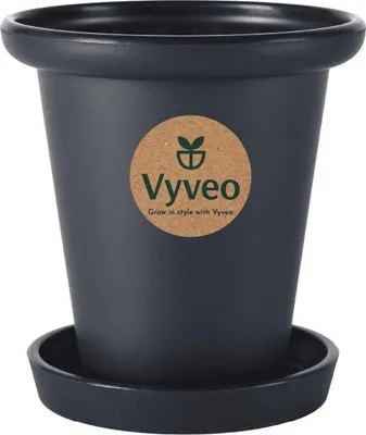 Immagine prodotto di Vyveo - Vaso da fiori Skara con sottovaso - Nero - 20x19