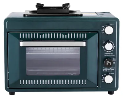 Obrázok produktu pre VEVOR outdoorový varič 2 v 1 prenosný kempingový varič, nastaviteľná rýchlosť horenia, 60-minútový časovač, odolný proti vetru, s grilovacím roštom a plechom na pečenie