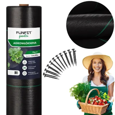Zdjęcie produktu dla Agrowłóknina ogrodowa mata antychwastowa agrotkanina ściółkująca 1.6x50m 70g/m² x50 kotwy czarna