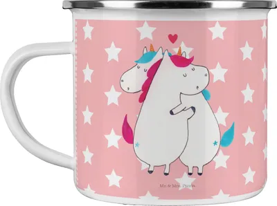 Produktbild von Mr. & Mrs. Panda Teetasse Einhorn Mitteilung - Rot Pastell - Geschenk, Spruch, Unicorn, becher emaille, Tasse, Valentinstag, Teebecher, blechbecher, Witzig, Ehe, Pott