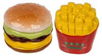 Produktbild von Salz- und Pfefferstreuer Burger und Pommes, Gewürzstreuer für die Küche
