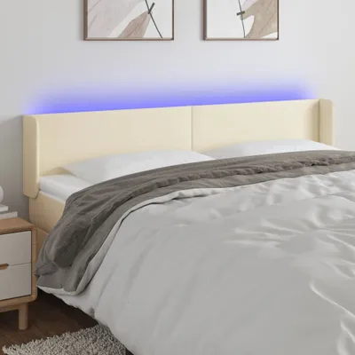 Produktbild von Cloris Designermöbel LED Kopfteil Creme 203x16x78/88 cm Kunstleder 2024 Neu
