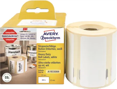 Produktbild von Avery Zweckform A1933084, Rollen-Etiketten, 32 x 57  mm, 400 Etiketten / 1 Rolle, weiß