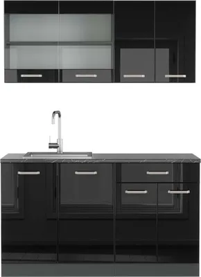 Produktbild von Singleküche Vicco R-Line Schwarz Hochglanz 140 cm , AP Anthrazit, Model 42965
