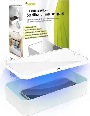 Produktbild von LEICKE UV Handy Sterilisator box | Überbrückungshilfe III möglich | tragbares UV Smartphone Desinfektionsmittel mit Wireless Charge