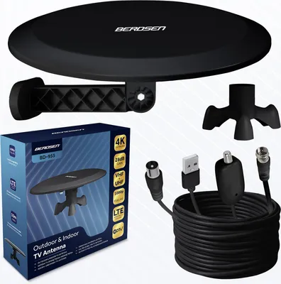 Zdjęcie produktu dla Antena TV wewnętrzna/zewnętrzna Berdsen BD-955, Ultra HD 4K, DVB-T2, czarna