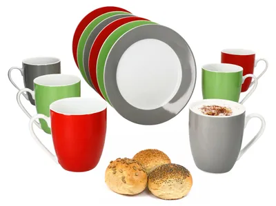Produktbild von 12tlg Frühstücksset Variant Trio Porzellan 6 Personen Teller klein Kaffeebecher