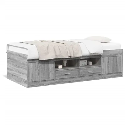 Image de vidaXL Lit de jour avec tiroirs sans matelas Gris Sonoma 100x200 cm