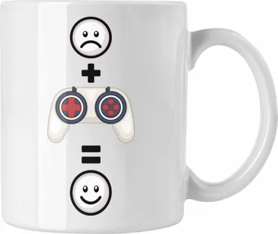 Produktbild von Trendation - Gamer Zocker Tasse Geschenk für Gamer Lustige Geschenkidee :( + Kontroller = :) Geburtstag (Weiß)