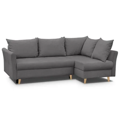 Produktbild von Ecksofa NERON - Couch L-form mit Schlaffunktion & 2x Bettkasten, Eckseite rechts, Dunkelgrau, Buche-Füße
