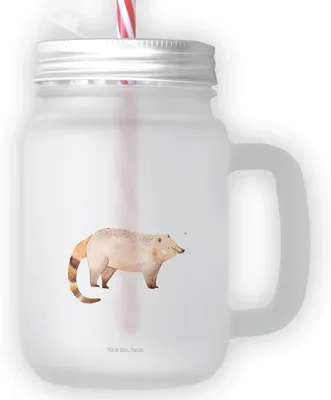 Produktbild von Mr. & Mrs. Panda Glas Nasenbär - Transparent - Geschenk, Nasenbären, Rüsselbär, mit deckel, Becher Strohhalm, Bär, Lustige Sprüche, Trinkglas, Cocktailglas