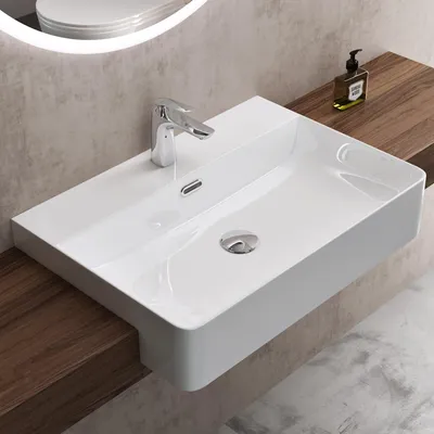 Produktbild von doporro Waschbecken in weiß glänzend Einbauwashbecken Keramik Handwaschbecken Eckig Waschtisch glänzend 60x42,5x12,5 cm Brüssel702