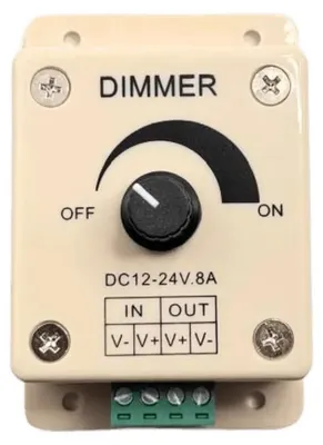 Produktbild von LED Dimmer 12V 24V DC – 1-Kanal Drehdimmer bis 8 A, Konstantspannung für einfarbige LED-Streifen