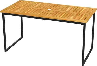 Image de Table de jardin en bois d'acacia pour 6 personnes avec trou pour parasol