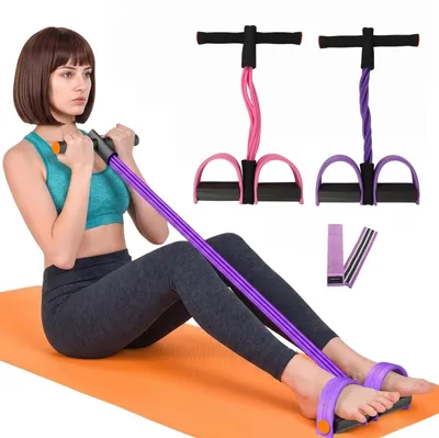 Produktbild von Set aus 2 Widerstandsbändern für Pedaltraining – Multifunktional für Bauchmuskeltraining – Rosa + Lila