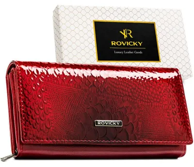 Obrázek produktu pro Rovicky dámská peněženka RFID červená přírodní a ekologická kůže lakovaná 13x3,5 cm