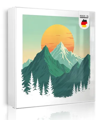 Produktbild von banjado Schlüsselkasten aus Metall, 30x30cm groß mit 32 Haken, als Magnettafel nutzbar, Korpus schwarz, Anschlag rechts, Sonnenaufgang über den Bergen [SKGW2 13170]