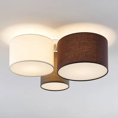 Zdjęcie produktu dla Lampa sufitowa Lindby Laurenz, 3 światła, szary/brązowy, tekstylny
