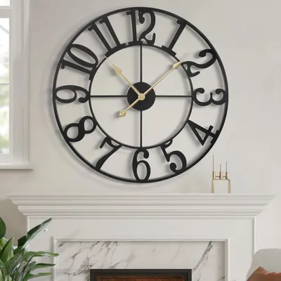 Retro Wanduhr 45 cm, schwarz, Metall, geräuschlos, batteriebetrieben