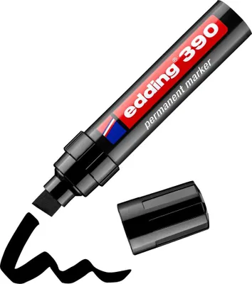Image de edding 390, marqueur permanent noir - 1 stylo - pointe biseautée de 4 à 12 mm - résistant à l'eau
