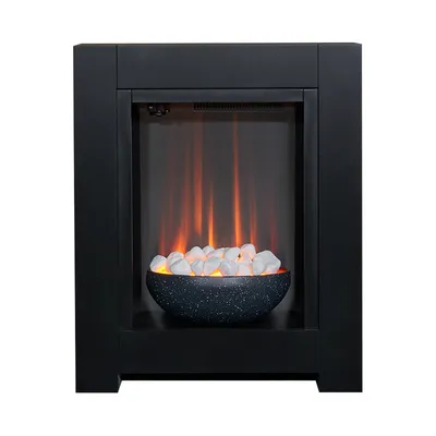 Produktbild von Kaminset Adam Monet in schwarzer Ausführung mit Elektrokamin, Maße 73 cm x 60 cm x 20 cm, LED-Flamme, Heizleistung 1–2 kW.