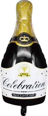 Productafbeelding van Folieballon - Champagnefles, zwart en goud, 44 x 86 cm