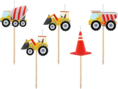 Image de Set de bougies de chantier - 5 pièces pour des fêtes d'anniversaire créatives ! Donnez vie à des gâteaux et à des fêtes à thème mémorables sur le thème de la construction !