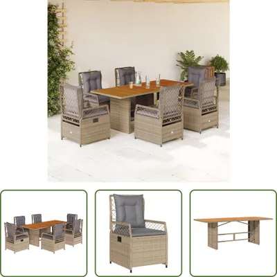 Produktbild von The Living Store 7-tlg. Garten-Essgruppe mit Kissen Beige Poly Rattan