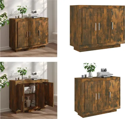 Produktbild von vidaXL Sideboard Räuchereiche 92x35x75 cm Holzwerkstoff - Sideboard - Sideboards - Schrank - Lagerschrank
