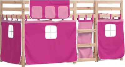 Produktbild von vidaXL Etagenbett mit Vorhängen Rosa 90x200 cm Massivholz Kiefer