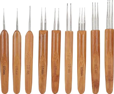 Produktbild von 9pcs Dreadlock Crochet Hook Set Single Double 3 Bambusgriff Griff Geflecht Haarwebereien