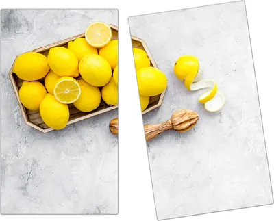 Produktbild von Spritzschutz Herdabdeckplatte Schneidebrett aus Glas Zitronen in Schale 2-Teilig (60x52cm)