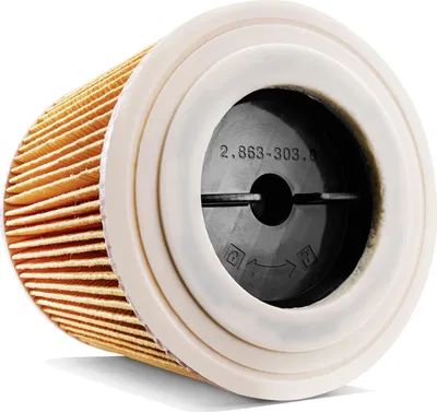 A close-up, angled view of an air filter.