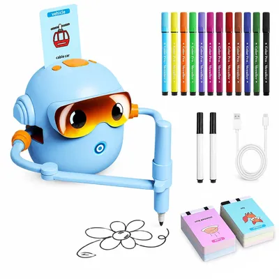 Produktbild von Zeichenroboter für Kinder, Malroboter mit Zeichenkarten und Malstiften, Schritt-für-Schritt-Zeichnen, Zeichenmaschine ab 3 Jahren, Blau