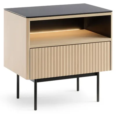 Obrázok produktu pre Nočný stolík Olden – buk Vicenza – sklenená doska – zásuvka – 57 x 57 x 39 cm