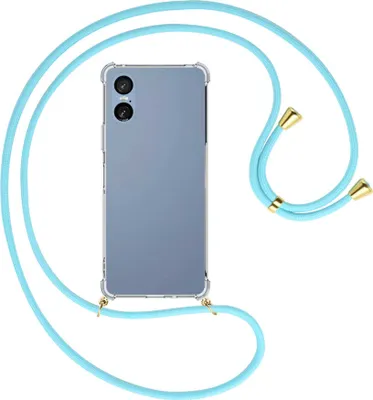 Produktbild von Handykette Backcover-Schutzhülle mit Band (Metall goldfarben) für Sony Xperia 5 VI / 10 VI - himmelblau