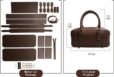 Obrázek produktu pro INF Pravá kůže dámská kabelka bowlingový tvar DIY materiálový set S a L velikost Tmavě hnědá L