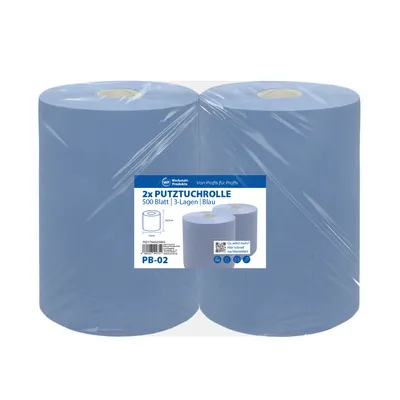 Produktbild von 2x Putztuchrolle 3-lagig 500 Blatt 36,5 x 35cm blau WP