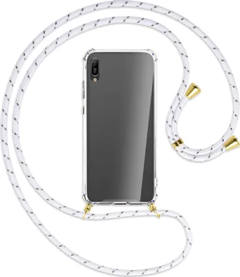 Produktbild von Handykette Backcover-Schutzhülle mit Band (Metall goldfarben) für Huawei Y6 2019 - weiß/grau