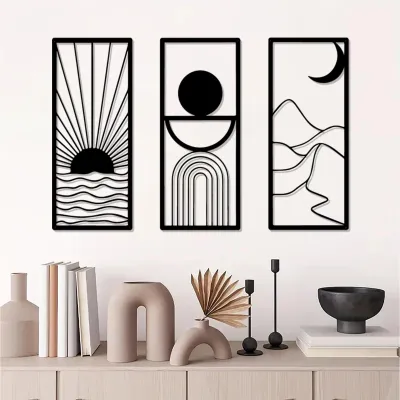 3er-Set abstrakte Metall-Wanddekoration, schwarz, 43x63,5 cm